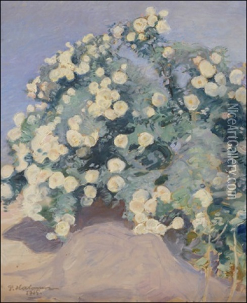 Valkoinen Ruusupensas Oil Painting - Pekka Halonen