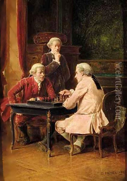 The Chess Players Oil Painting - Benjamin Eugene Fichel