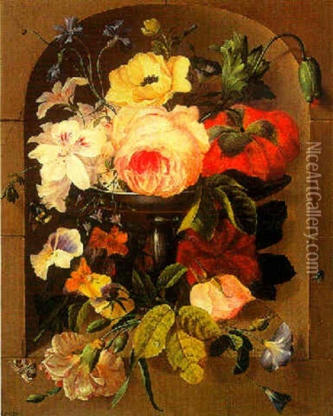 Fleurs Dans Une Niche Oil Painting - Jean-Baptiste Robie