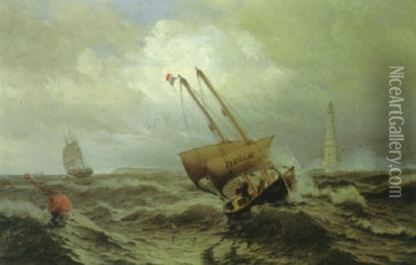 Lotsenboot Bei Dem Leuchtturm Von Cordouan Vor Der Garonne-mundung Oil Painting - Julius Huth