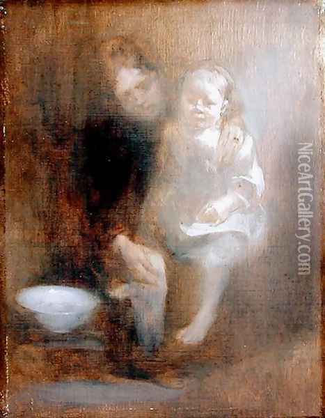 The Footbath, c.1890 Oil Painting - Eugene Carriere