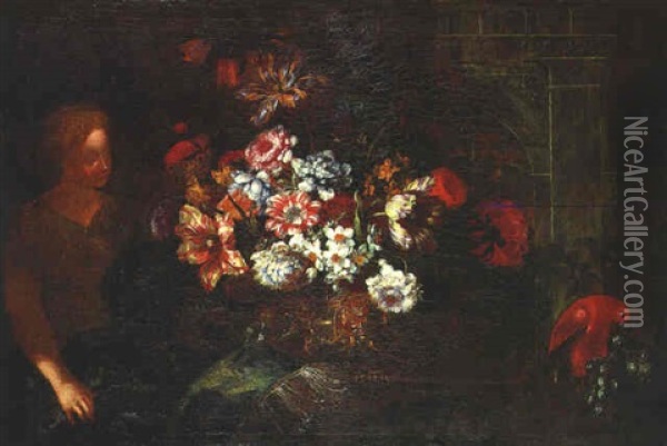 Bouquet De Fleurs Sur Un Entablement Oil Painting - Pierre Nicolas Huilliot