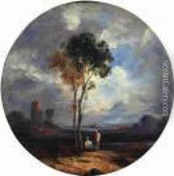 Figures In A Landscape Oil Painting - John Constable
