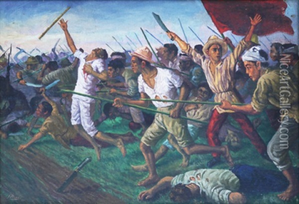 Study In Oil On Canvas, For The Philippine Revolution Oil Painting - Jorge Pineda
