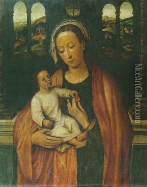 Vierge A L'enfant Devant Un Paysage Oil Painting - Quentin Massys the Elder