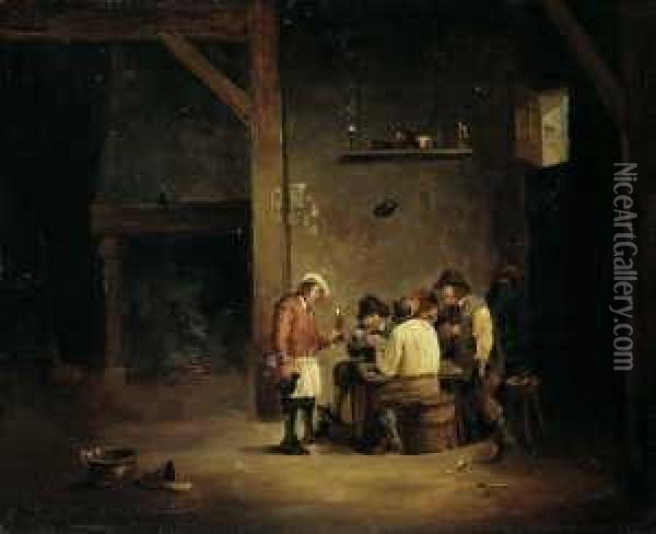 Kartenspielende Manner Im Wirtshaus. Oil Painting - David The Younger Teniers