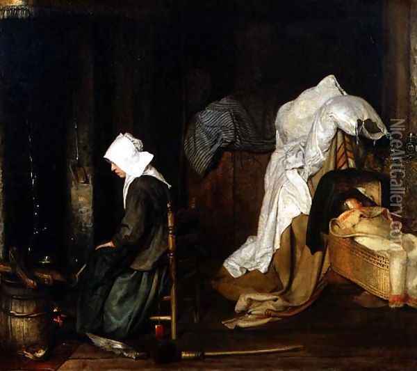 Interior with Woman Cooking 1656 Oil Painting - Esaias Boursse