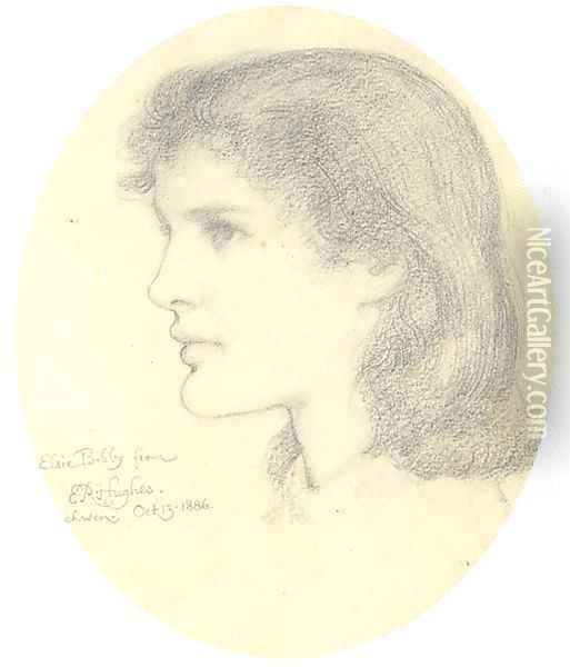 Portrait of Elsie Bibby facing left Oil Painting - Edward Robert Hughes