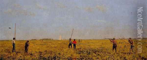 Pushing for Rail Oil Painting - Thomas Cowperthwait Eakins