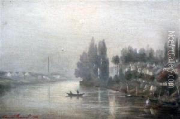 River Landscape Oil Painting - Edmond Renault