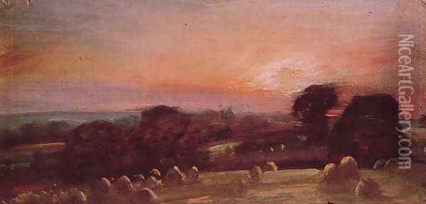 A Hayfield near East Bergholt at Sunset Oil Painting - John Constable