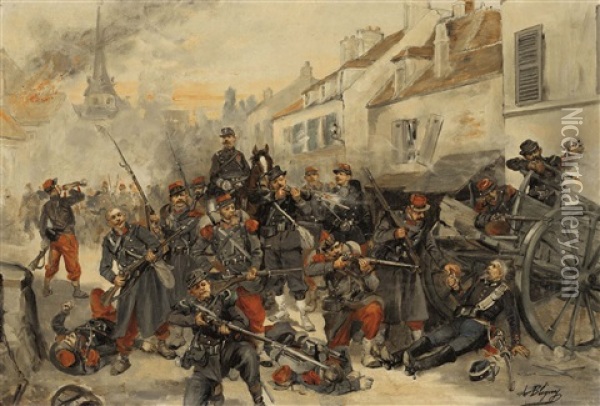 Kriegsszene In Einer Franzosischen Stadt Oil Painting - Albert Bligny