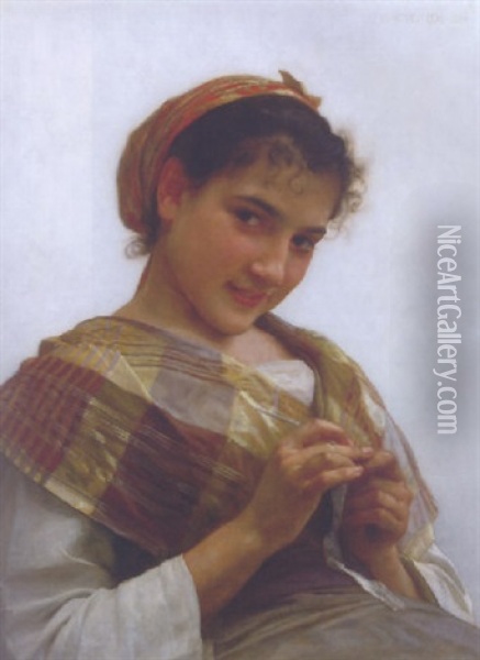 Portrait Of A Young Girl Crocheting Oil Painting - William-Adolphe Bouguereau