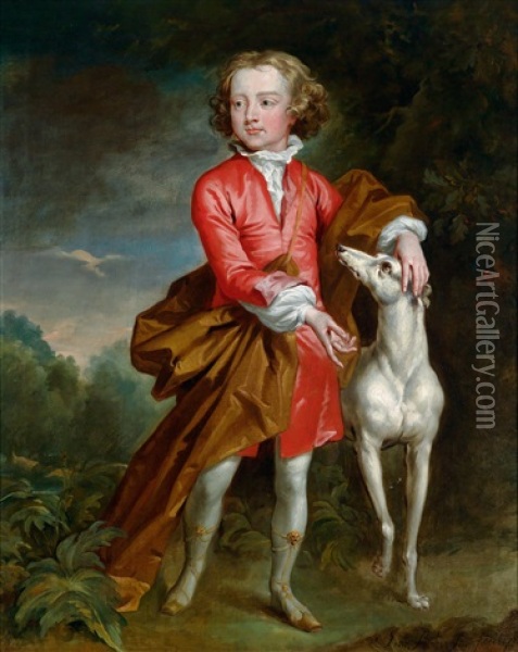 Bildnis Eines Knaben Im Van Dyck-kostum Mit Einem Windhund Oil Painting - John Robinson