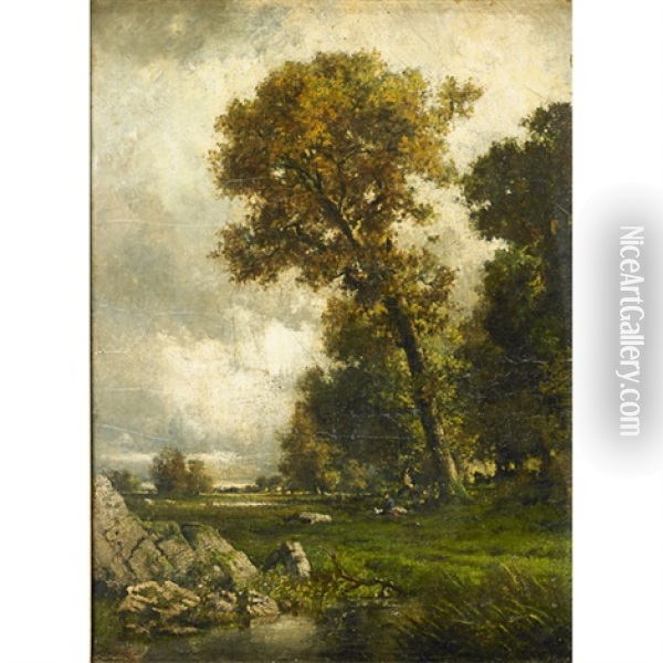 Landscape With Figure Under Tree Oil Painting - Robert Crannell Minor