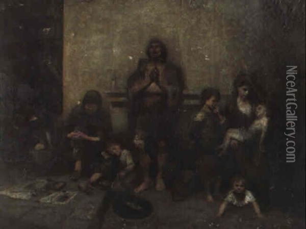 Hunger Und Leiden Einer Fluchtlingsfamilie Oil Painting - Ferencz (Franz) Paczka