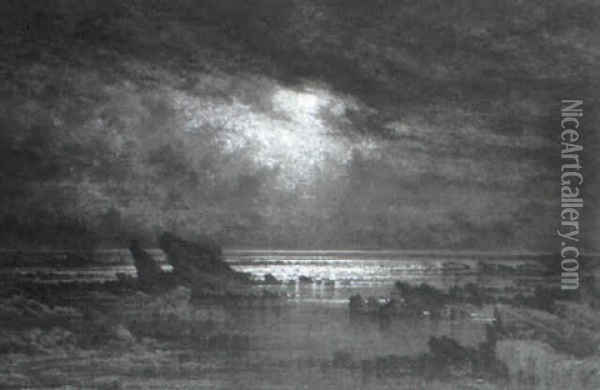Mondnacht Am Meer (low Water, Moonlight) Oil Painting - Albert Goodwin