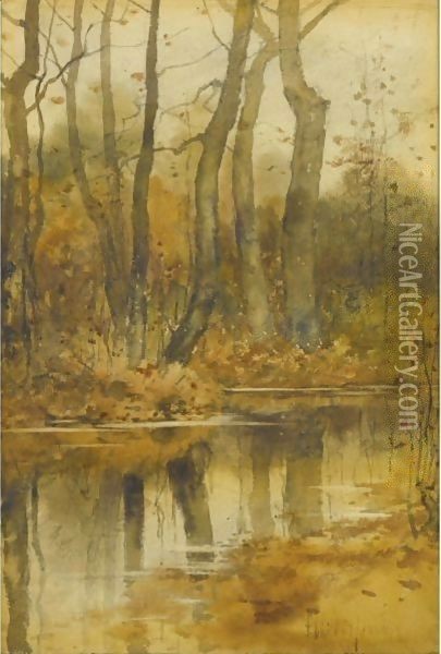 Stream In The Woods Oil Painting - Frederick Childe Hassam