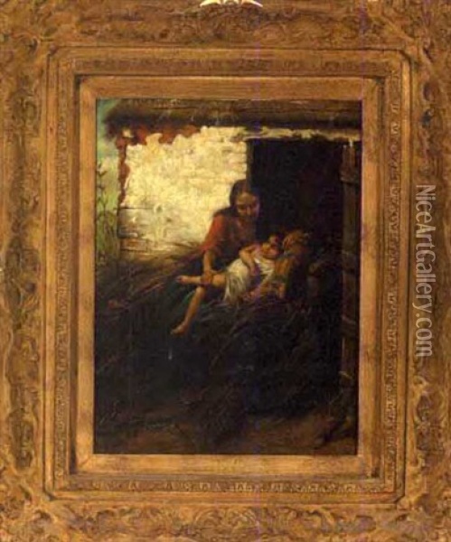 Mother And Child Resting Oil Painting - Henry Campotosto