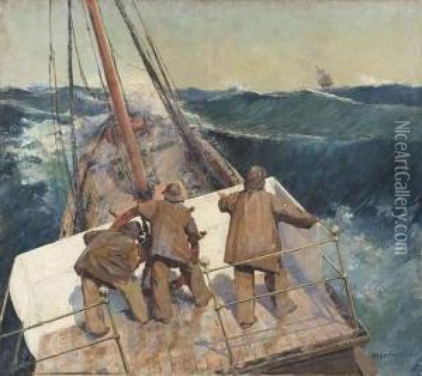 Marins En Mer Par Gros Temps Oil Painting - Frederic Montenard