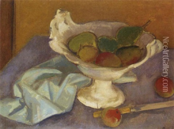 Stil Life With Apples And Pears Oil Painting - Bernard Meninsky