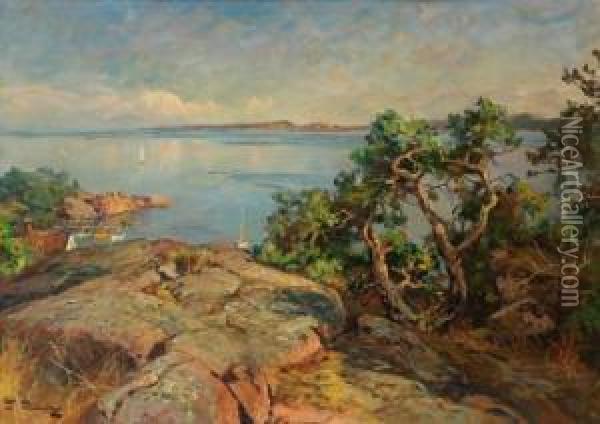 Kystlandskap Med Seilbater, Langviken Tjome Oil Painting - Even Ulving