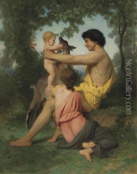 Idylle: Famille Antique Oil Painting - William-Adolphe Bouguereau