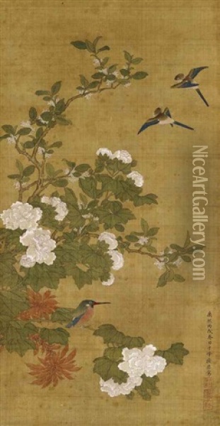 Birds And Blossoms (pair) Oil Painting -  Sun Yi