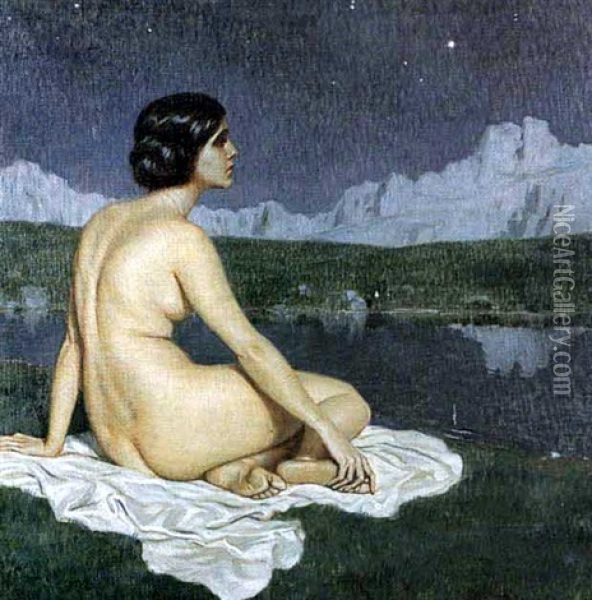 Moonlight Oil Painting - Oscar Hermann Lamb