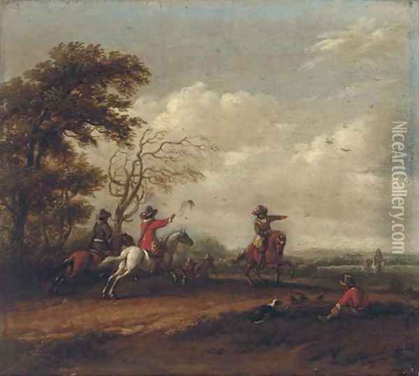 A wooded landscape with a hawking party Oil Painting - Barent Gael