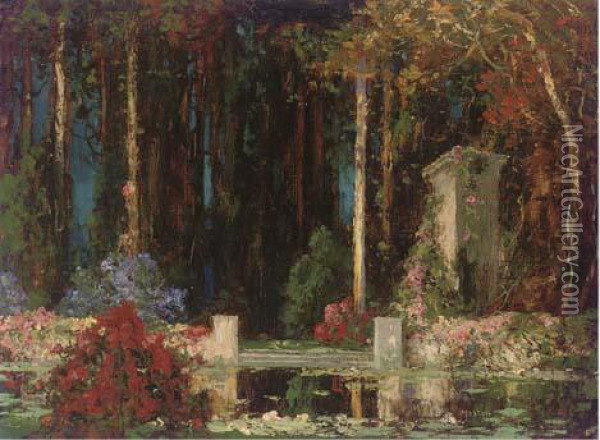 The Garden Lake Oil Painting - Thomas E. Mostyn