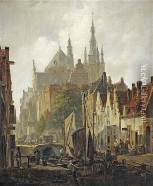 A View Of Delft With The Oude Kerk Oil Painting - Johannes Bosboom