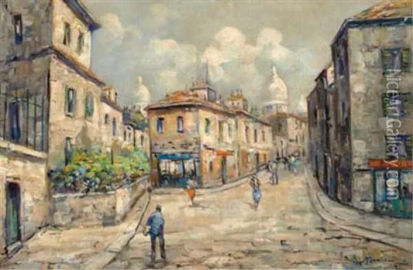 Cobbled Street Scene With Figures Oil Painting - Achille Formis