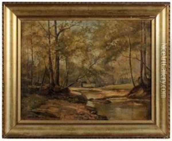 Woodlandlandscape With River Oil Painting - Edgar Hewitt Nye
