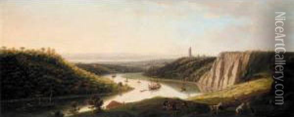 View Of Shipping On The River Avon From Durdham Down, Near Bristol Oil Painting - Thomas Smith