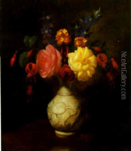 Victorian Floral Still Life Oil Painting - George Henry Hall