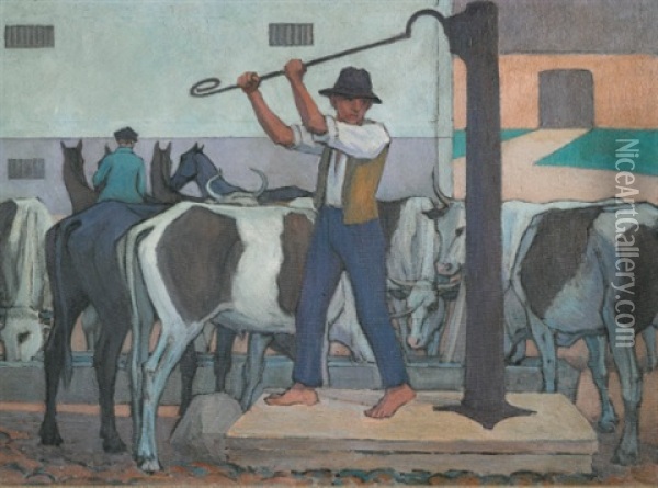 Watering Cattle, Poland Oil Painting - Robert Polhill Bevan