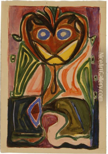 Abstract Face Oil Painting - Oliver Newberry Chaffee
