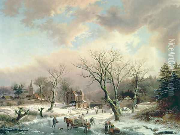 Winter Scene Oil Painting - Johannes Petrus van Velzen