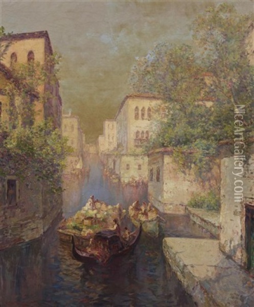 Vendors On The Canal Oil Painting - Carl Mueller