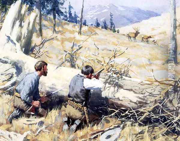 Elk Ahead Oil Painting - Arthur Burdett (Sr.) Frost