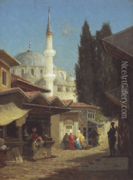 Ruelle Animee Pres De Sainte Sophie.  Istanbul Oil Painting - Germain Fabius Brest