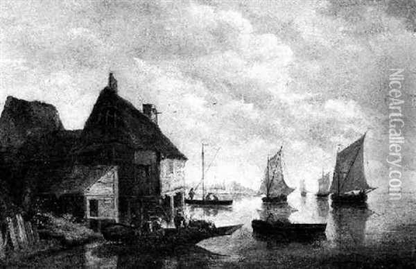 Estuary Scene Oil Painting - Salomon van Ruysdael