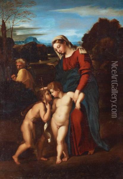 Holy Family With St John. Oil Painting - Raphael (Raffaello Sanzio of Urbino)