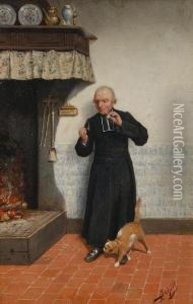 Lighting The Pipe Oil Painting - Adolf Schill