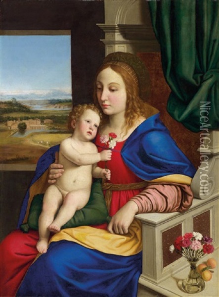 Madonna Del Garofano (madonna Mit Den Nelken) Oil Painting - Giovanni Battista Salvi (Il Sassoferrato)