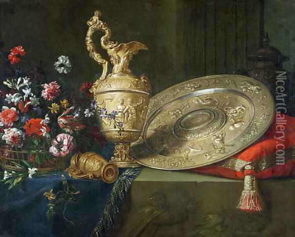 Still Life with a Gilded Ewer Oil Painting - Meiffren (Ephren) Conte (Leconte)