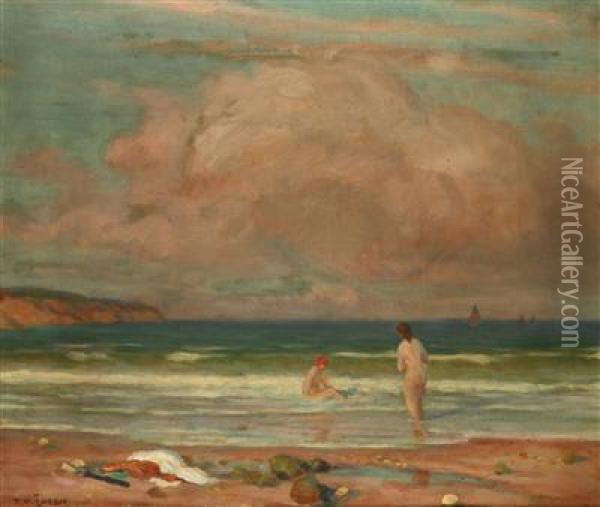 On A Beach Oil Painting - Tavik Frantisek Simon