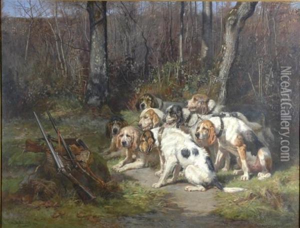Preparing For The Hunt Oil Painting - Jules Bertrand Gelibert