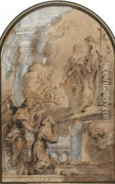 La Vierge Et Le Christ Apparaissent A Un Moine Oil Painting - Abrham Van Diepenbeck